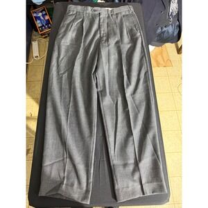Perry Ellis Portfolio Dress Pants 36x32 Grey Excellent Pleated Worsted Wool